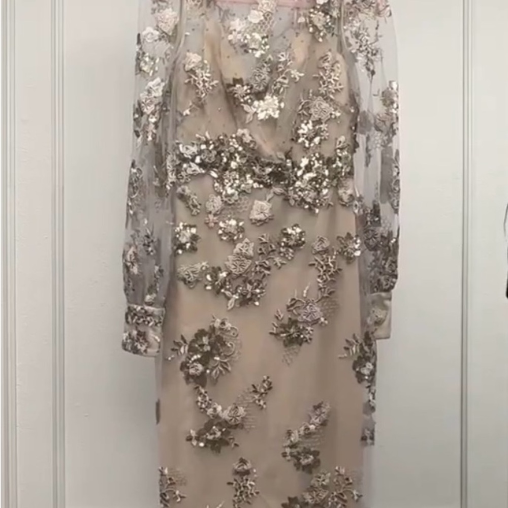 Mac Duggal Floral Embellished Long Sleeve Dress Size 16 NWT. 48 inches length